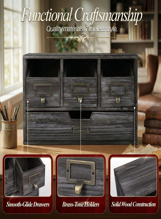 Flexzion Apothecary Cabinet with 4 Drawers - Vintage Rustic Wood Desktop Organizer for Home & Office Supplies - Tabletop Wooden Storage for Catalog, Card, Jewelry, Makeup, Craft & Tools - Image 5