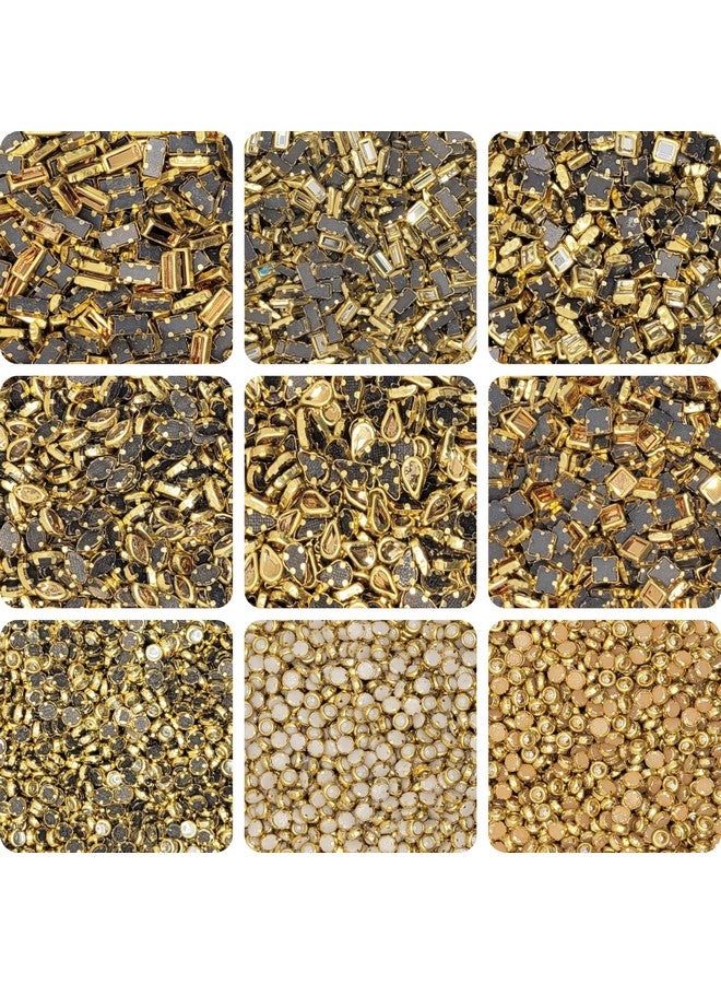 INDIKONB INDIKONB 1400 Kundan Stones Set - 9 Assorted Shapes and Sizes for Jewelry Making, Embroidery, Bangle Crafting - White & Gold  - Image 1