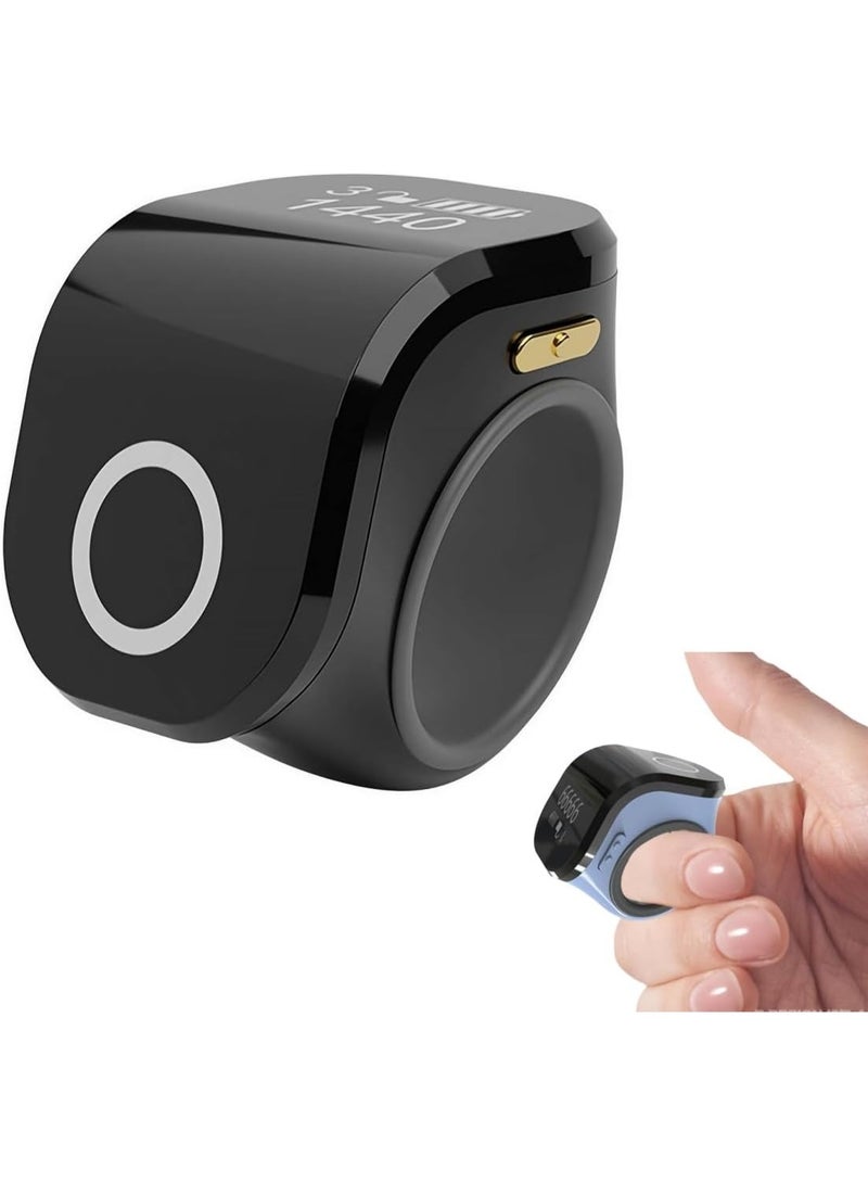 إصبع العداد النقر الخواتم, الرقمية إصبع Zikr الخواتم الذكية, الإلكترونية إصبع العداد, قابل للتعديل نوع C الرياضة العد الصلاة العداد (الأسود) - Image 1