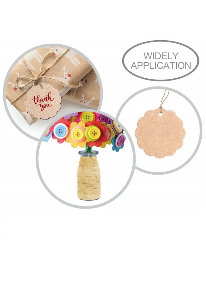 100pcs Kraft Paper Scalloped Gift Tags with Natural Jute Twine, Round Present Labels for Birthday, Wedding, Crafts & Party Decorations - Image 4