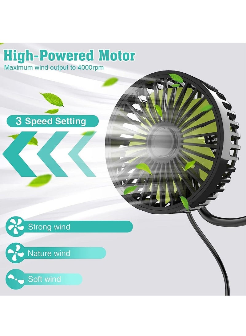 Loquat Car Fan, USB Car Fan For Backseat Car Cooling Fan, 3 Speeds Strong Wind 5V Powerful Quiet Ventilation Fan With Adjustable Clip Electric Car Seat Fan For Vehicles RV SUV Truck - Image 2