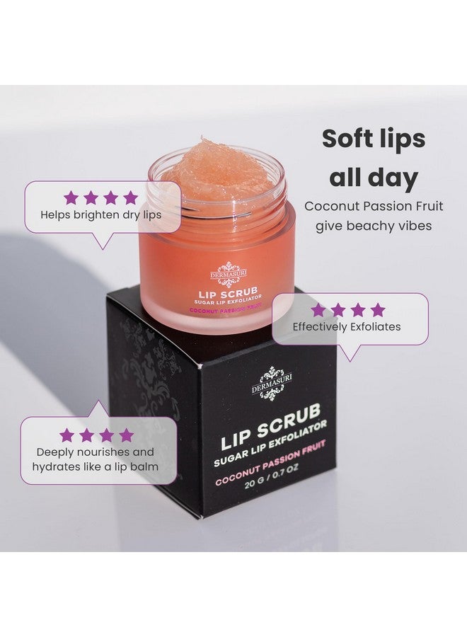 Dermasuri Lip Exfoliator Scrub and Moisturizer, Sugar Lip Scrub, Stocking Stuffers for women, Brighten Dark Lips For Women, Lip Care for Dry Lips, Coconut Passion Fruit Flavor, 20g/0.7oz - Image 3