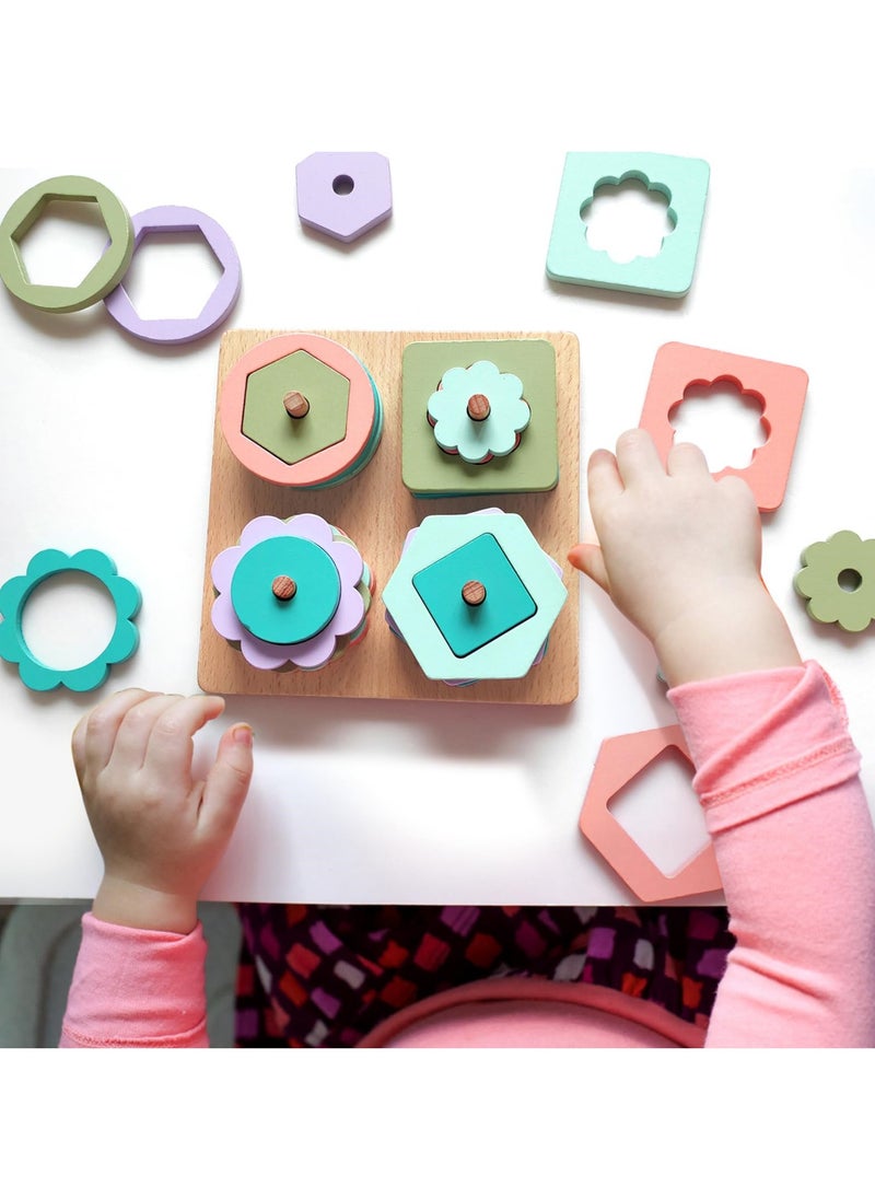 Montessori Wooden Toys for Toddlers Age 1 to 3, Shape Sorting and Color Stacking Educational Puzzles for Boys and Girls