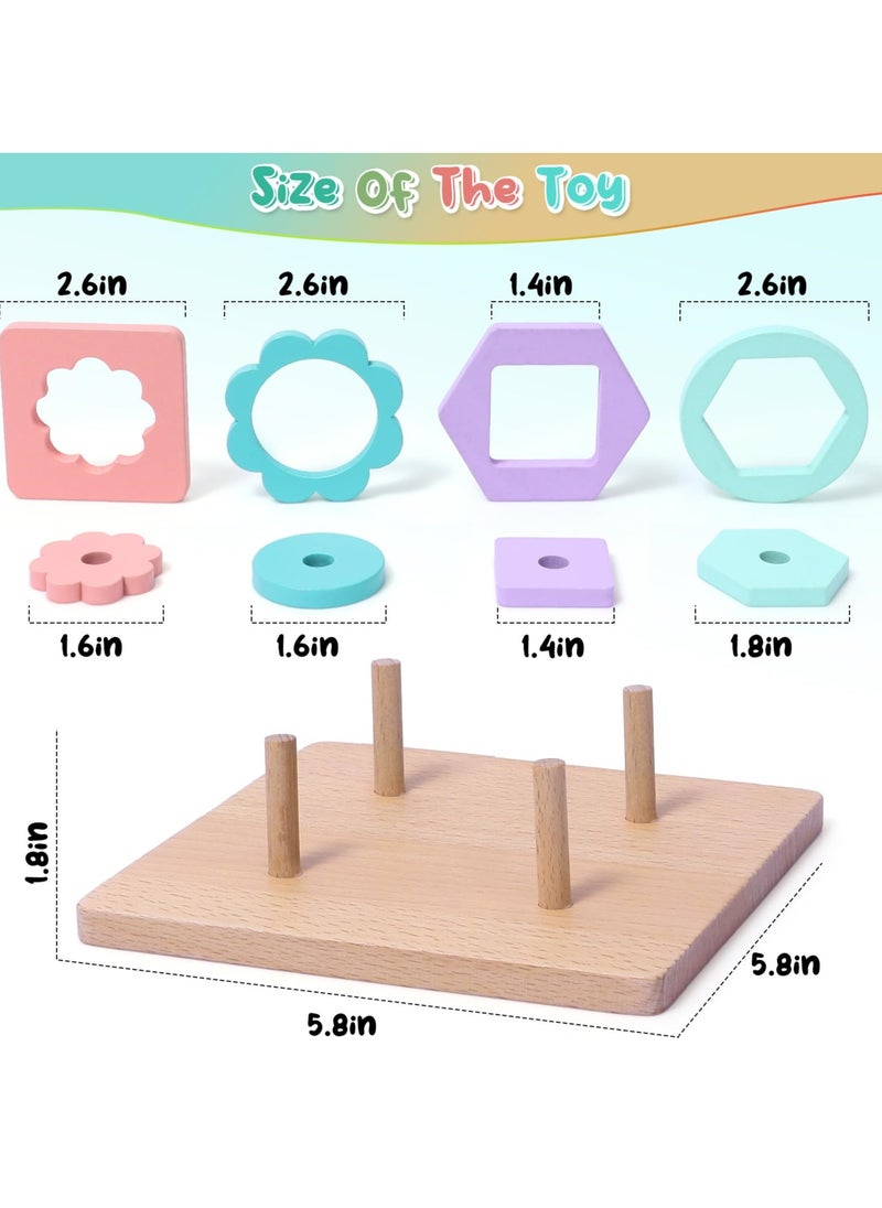Montessori Wooden Toys for Toddlers Age 1 to 3, Shape Sorting and Color Stacking Educational Puzzles for Boys and Girls