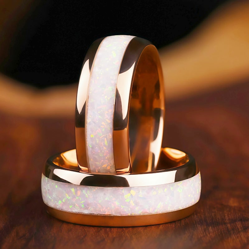 8mm Stainless Steel Ring with Floral Design - Gold Base, Multi-Color Options for Men & Women - Image 1