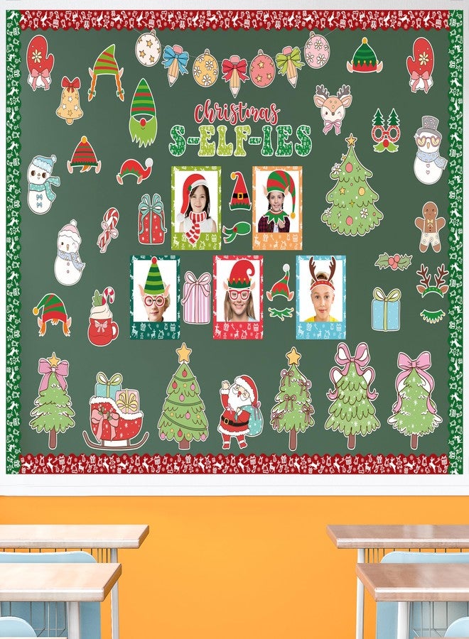 CPicdn 155Pcs Christmas Selfie Bulletin Board Decoration Set, Christmas Headwear Paper Cutouts DIY Photo Craft Cutouts Bulletin Board Border Trim, Classroom Chalkboard Supplies Wall Door Decor - Image 1