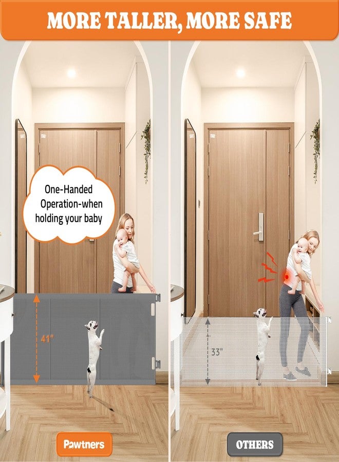 Pawtners Upgrade 120" Retractable Baby Gates Extra Wide with Reinforced Strips, 10 FT Retractable Dog Gate for Garage, 41" Tall Retractable Gate Indoor Outdoor for Pet and Baby-Grey - Image 4