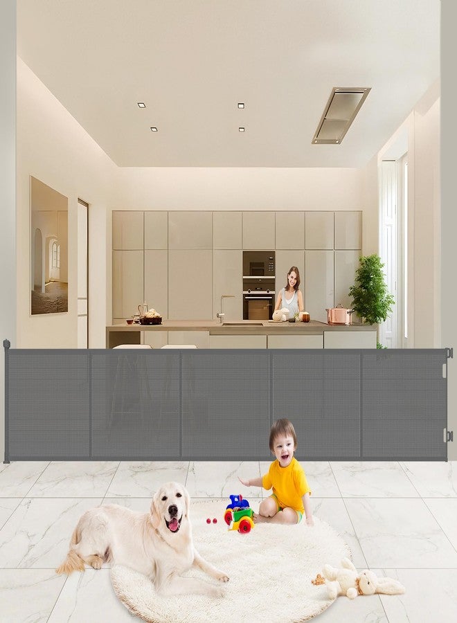 Pawtners Upgrade 120" Retractable Baby Gates Extra Wide with Reinforced Strips, 10 FT Retractable Dog Gate for Garage, 41" Tall Retractable Gate Indoor Outdoor for Pet and Baby-Grey - Image 1