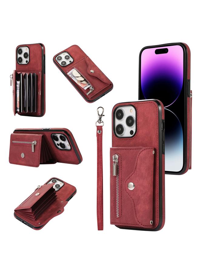 Zaboon Case For iPhone 12 Pro Max Zipper RFID Card Slot Phone Case with Short Lanyard - Image 1