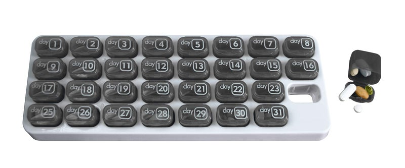 pill thing Monthly Med Organizer with 31 Daily Removable Pill Pods for Home Work Travel Numbered Pillboxes for Supplements Vitamins Grey - Image 3
