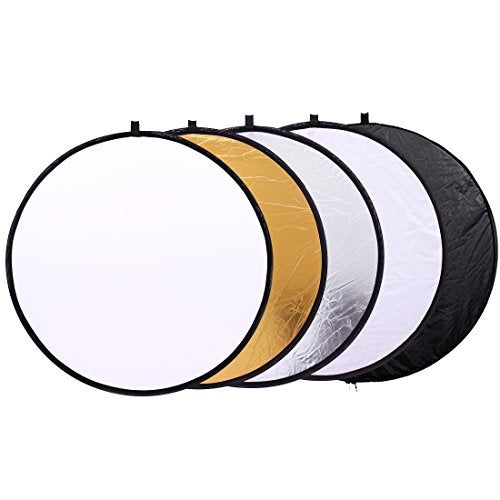 Konseen 5 in 1 Photo Video Reflectors 12 inch (30cm) Collapsible Multi-Disc Light Round Photography Reflector with Bag -Translucent, Silver, Gold, White and Black - Image 1
