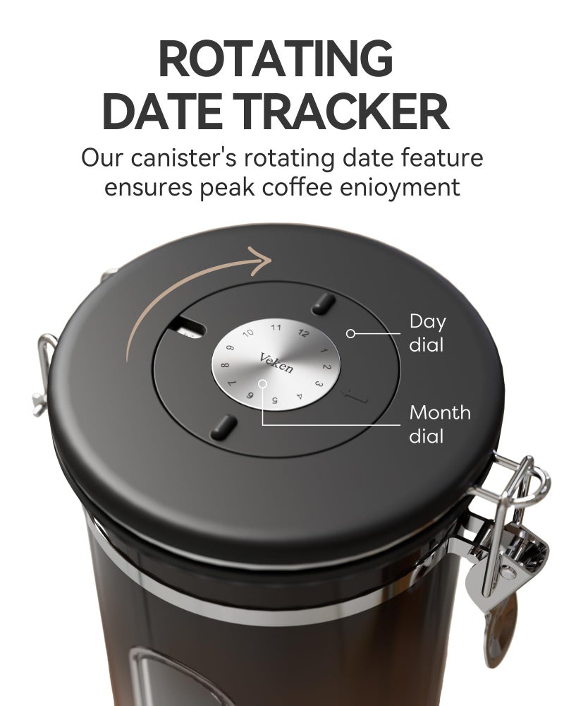 Veken Coffee Canister with Window for Cereal  Grounds Coffee  Beans  Tea  Flour  Sugar  Airtight Stainless Steel Kitchen Food Storage Container with Date Tracker and Scoop  22OZ  Copper - Image 3