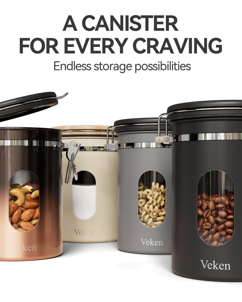 Veken Coffee Canister with Window for Cereal  Grounds Coffee  Beans  Tea  Flour  Sugar  Airtight Stainless Steel Kitchen Food Storage Container with Date Tracker and Scoop  22OZ  Copper - Image 5