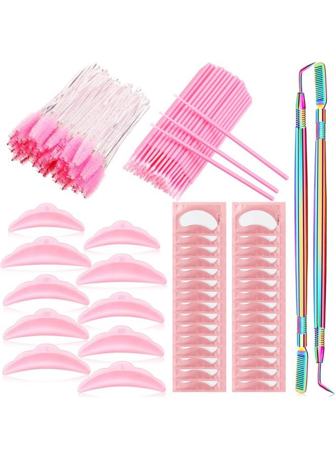 Chumia 232 Pcs Lash Lift kit, 50 Lash Lift Rods Silicone Eyelash Pads 2 Eyelash Separator Tool with Separation Comb 100 Micro Swabs 50 Crystal Mascara Brushes 30 Pairs Eye Pads (Pink)  - Image 1