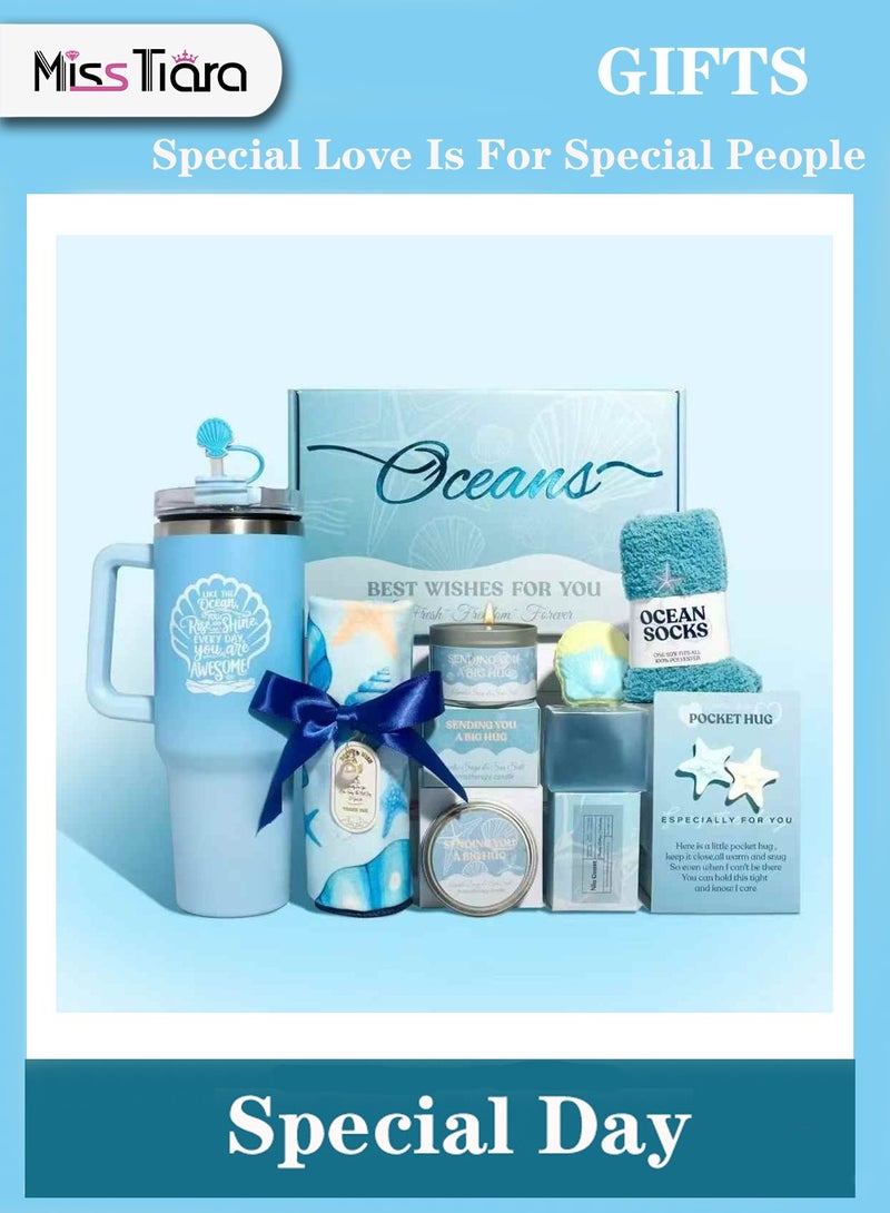 MissTiara Birthday Gifts for Women - Relaxing Spa Gift Set - Self Care Get Well Soon Gift Basket - Happy Birthday Gift Set with Premium Dry Hair Towel and 40 Ounces Glass for Mom,Wife, Her Best Friend,Sister,Girlfriend - Image 1