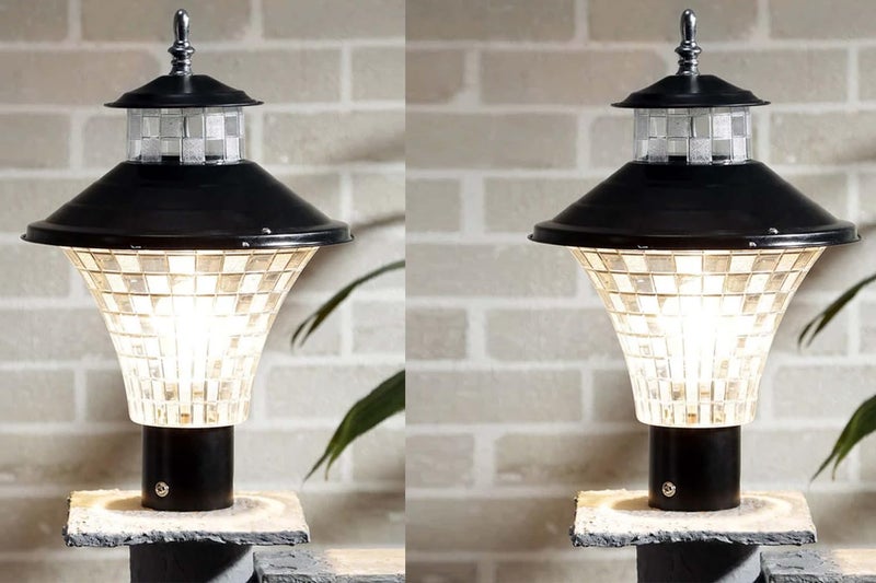 SINOMAN Metal and Polycarbonate Gate Light for Home Waterproof | Lamps for Main Gate | Outdoor Garden Light | Pillar Lights (GL Jalwa BLK, Pack of 2) Bulb Not Included - Image 2