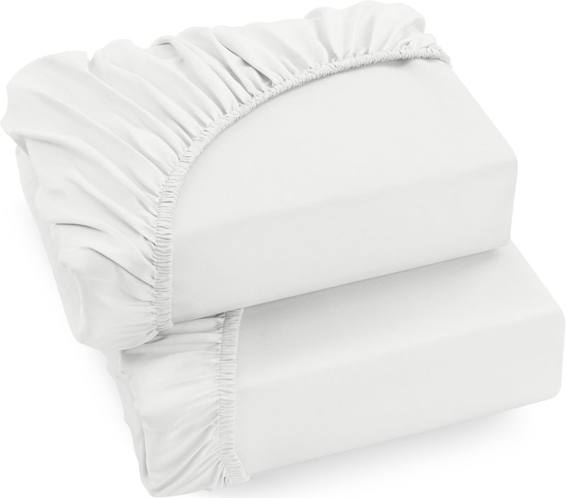 Utopia Bedding Fitted Sheet Single 2 Pack White  Deep Pocket 14 inch 35 cm  Easy Care  Soft Brushed Microfibre Fabric  Shrinkage and Fade Resistant  Bottom Sheet