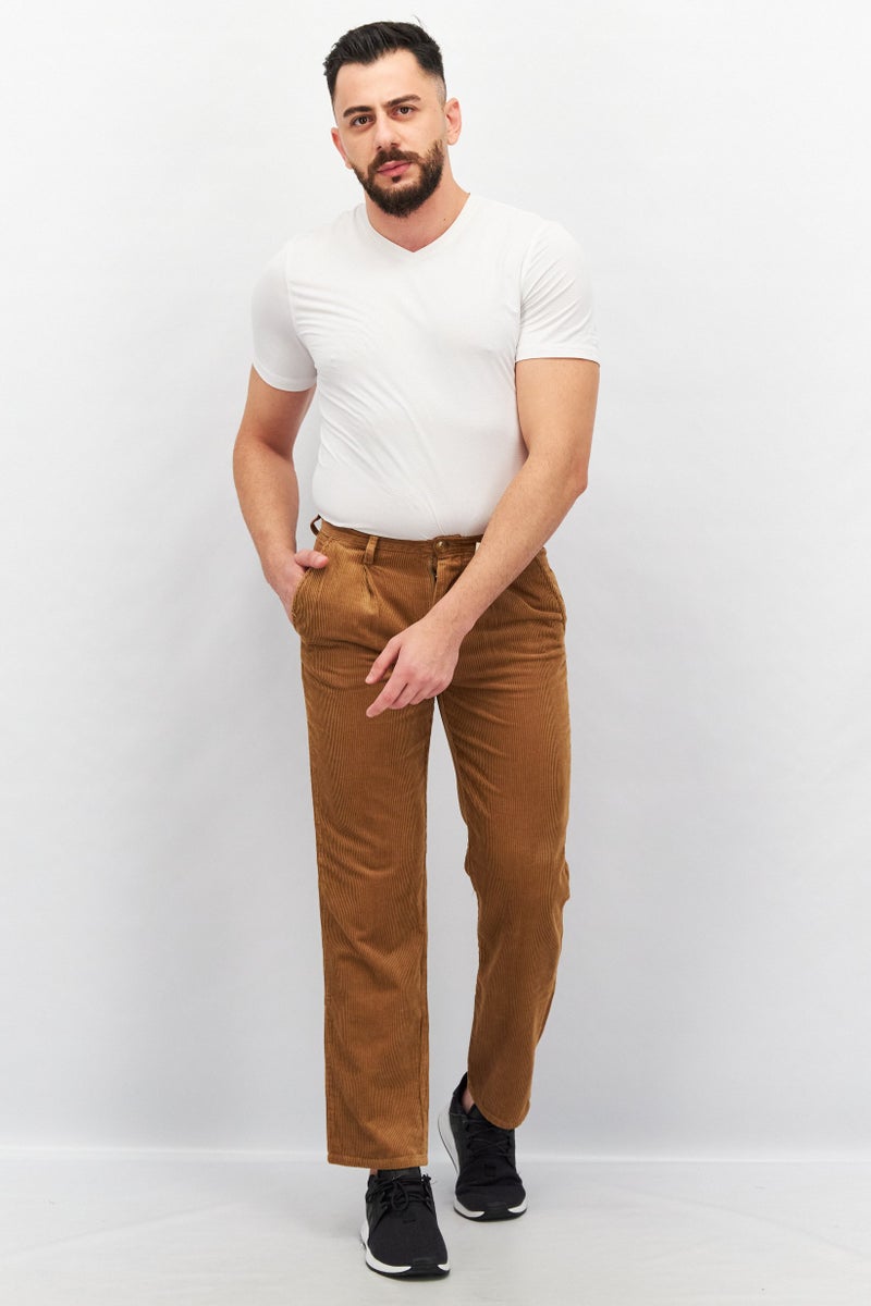 Celio Men Relaxed Fit Textured Corduroy Pants, Tan - Image 4