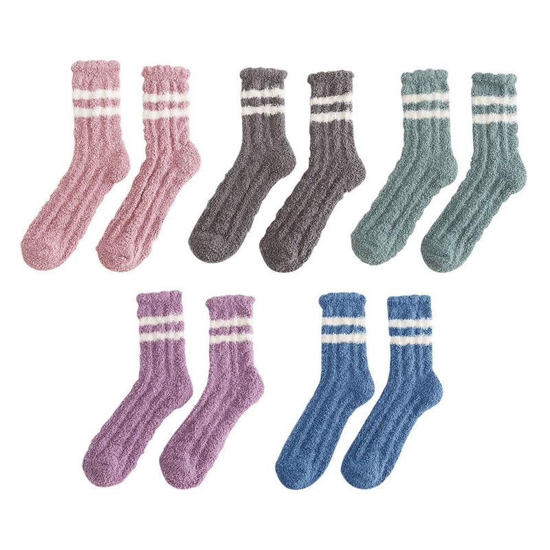 Bukela 5 pairs Womens Soft Cute Funny Animal Designe Microfiber Slipper Socks Cozy Fuzzy Winter Warm Socks (Stripe Color, Adult, Medium, Alpha, EU Footwear Size System, Medium) - Image 1
