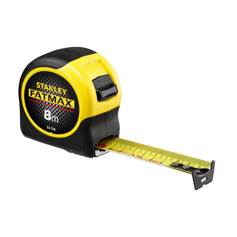 Stanley - FatMax متر شريط ستانلي مع درع الشفرة 8 م مقياس مقاوم للصدمات مع طلاء مايلا وقبضة مبطنة 0-33-728 - Image 1