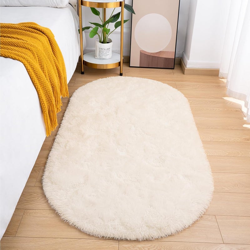 Moofcy Solid Color Area Rug – Soft Plush Carpet for Living Room, Bedroom, Kids Room, Kitchen – Multiple Sizes, Shapes & Colors – Non-Slip, Easy to Clean Modern Floor Rug - (Ivory, Oval, 3x5 feet) - Image 1