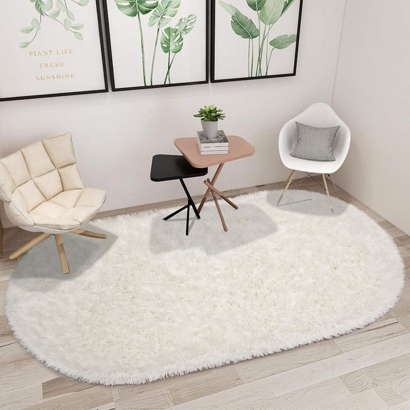 Moofcy Solid Color Area Rug – Soft Plush Carpet for Living Room, Bedroom, Kids Room, Kitchen – Multiple Sizes, Shapes & Colors – Non-Slip, Easy to Clean Modern Floor Rug - (Ivory, Oval, 3x5 feet) - Image 3