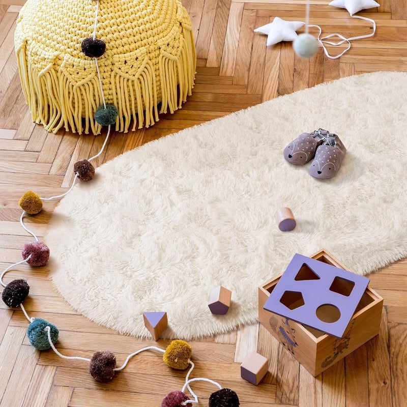 Moofcy Solid Color Area Rug – Soft Plush Carpet for Living Room, Bedroom, Kids Room, Kitchen – Multiple Sizes, Shapes & Colors – Non-Slip, Easy to Clean Modern Floor Rug - (Ivory, Oval, 3x5 feet) - Image 4