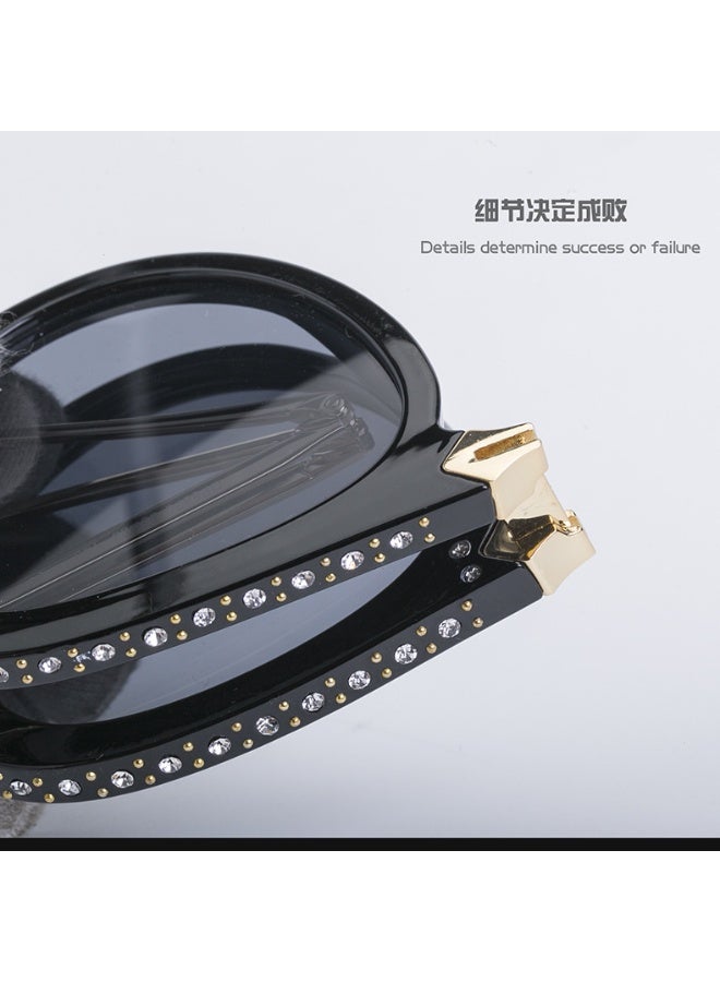 Oversized Round Sunglasses for Women, Luxury Black Bling Crystal Sunglasses, UV400 Protection Fashion Rhinestone Pilot Shades, Designer Style Eyewear for Travel & Party - Image 3