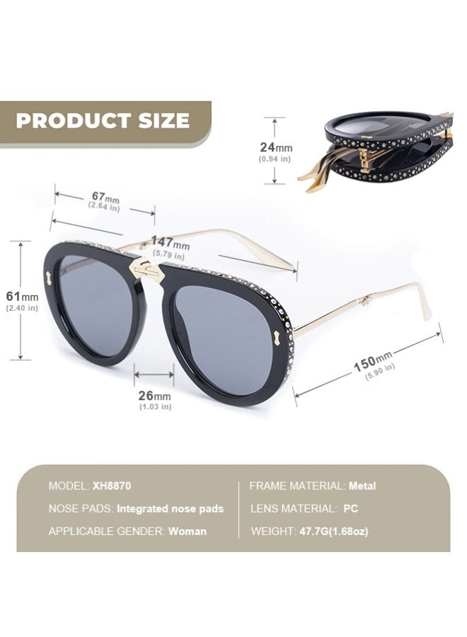 Oversized Round Sunglasses for Women, Luxury Black Bling Crystal Sunglasses, UV400 Protection Fashion Rhinestone Pilot Shades, Designer Style Eyewear for Travel & Party - Image 4