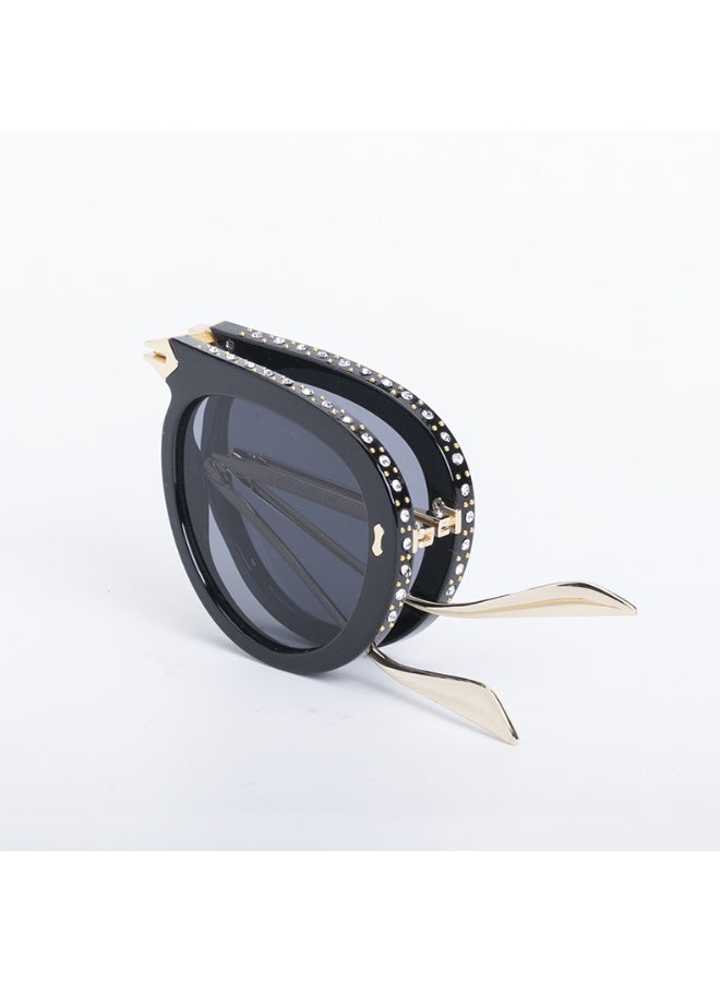 Oversized Round Sunglasses for Women, Luxury Black Bling Crystal Sunglasses, UV400 Protection Fashion Rhinestone Pilot Shades, Designer Style Eyewear for Travel & Party - Image 1
