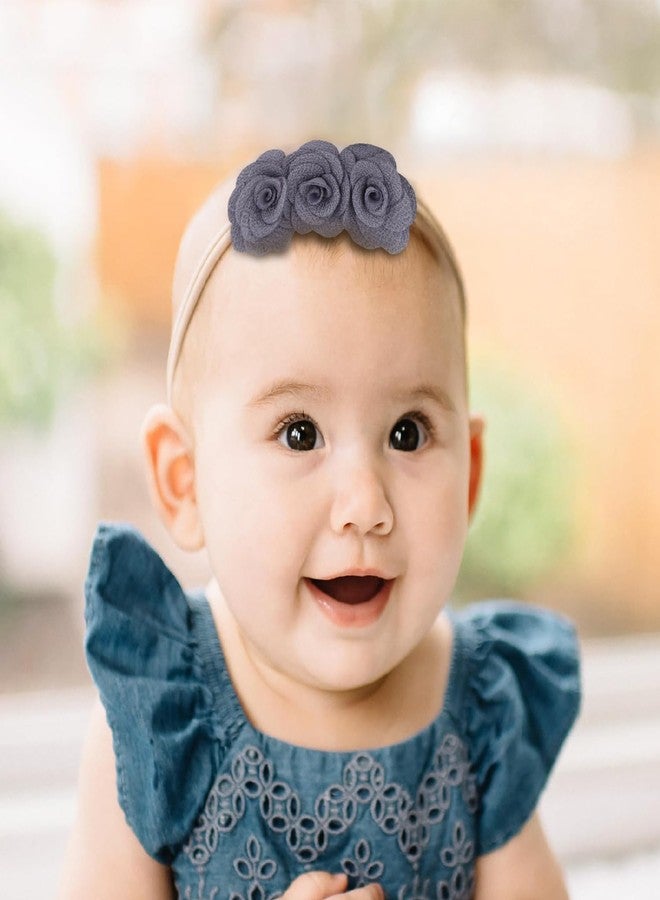 SYGA 3 Pcs Baby Headband Nylon Flower Stretchable HairBand for Newborn Infant Toddlers Kids 0-3 Year (Grey) - Image 3