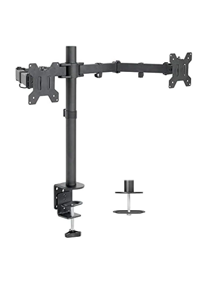 PROMASS Dual LCD LED Monitor Desk Mount Stand With C-Clamp and Bolt-Through Grommet Options | Heavy Duty Fully Adjustable Arms Hold Two (2) Screens Up to 27" (STAND/eTECH) - Black - Image 1