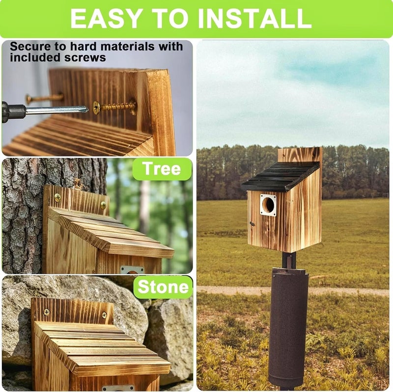 JZTKQTM with Metal Predator Guard Birdhouses for Outdoors Bird Nesting Box for Wren, Finches, Swallows, Chickadee, Black and Natural Wood - Image 4