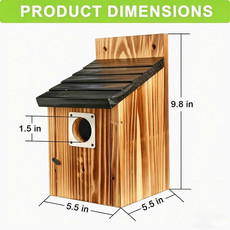 JZTKQTM with Metal Predator Guard Birdhouses for Outdoors Bird Nesting Box for Wren, Finches, Swallows, Chickadee, Black and Natural Wood - Image 2