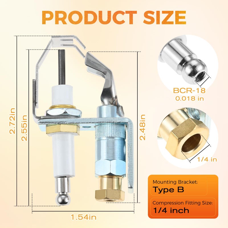 Lemfema Q345A1305 Target Type Pilot Burner, Natural Gas and Propane Pilot Burner Assembly, Compatible with Honeywell The S86, S860, S8610, S8670 Intermittent Pilot Systems - Image 2