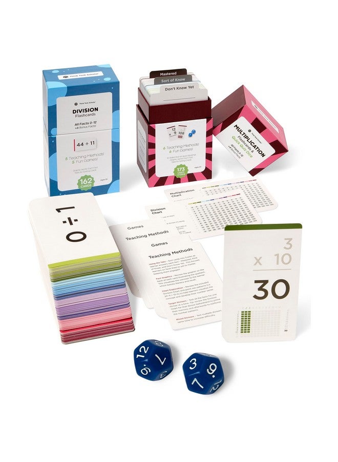 Think Tank Scholar Think Tank Scholar 335 Multiplication & Division Flash Cards - 2 Math Dice (Award Winning) All Facts 0-12 Answer on Back, for Kids in 2ND, 3RD, 4TH, 5TH, 6TH Grade Class or Homeschool - Games & Charts  - Image 1