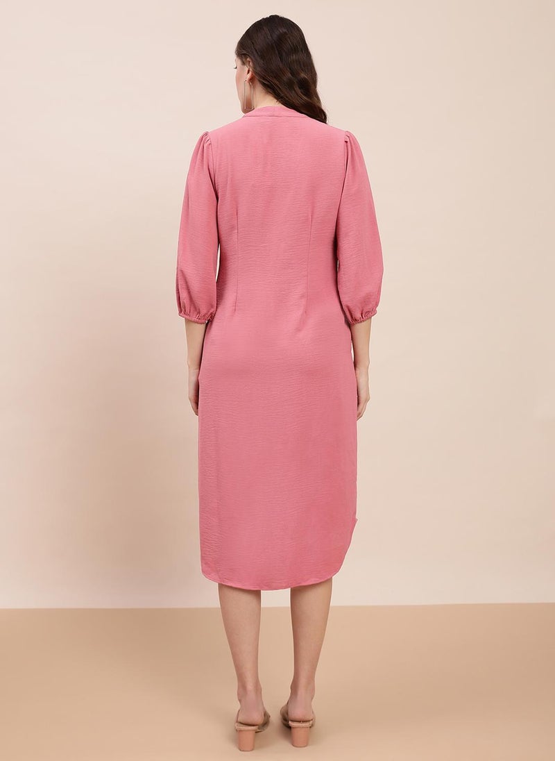 Globus Women's Dress Rose Pink Casual with V-Neck and Bishop Sleeves - Image 4