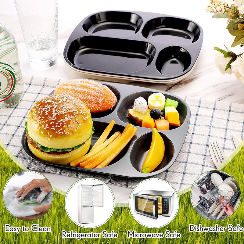Vesici 8 Pcs 9 Unbreakable Divided Plates for kids Adults Food Separator Dinner Plates Reusable Compartment Plates Dishwasher Microwave Safe Black Dark Gray Beige White - Image 3