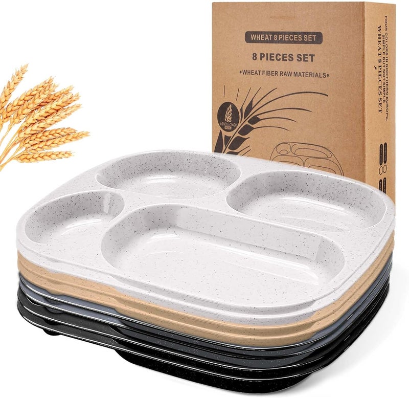 Vesici 8 Pcs 9 Unbreakable Divided Plates for kids Adults Food Separator Dinner Plates Reusable Compartment Plates Dishwasher Microwave Safe Black Dark Gray Beige White - Image 1