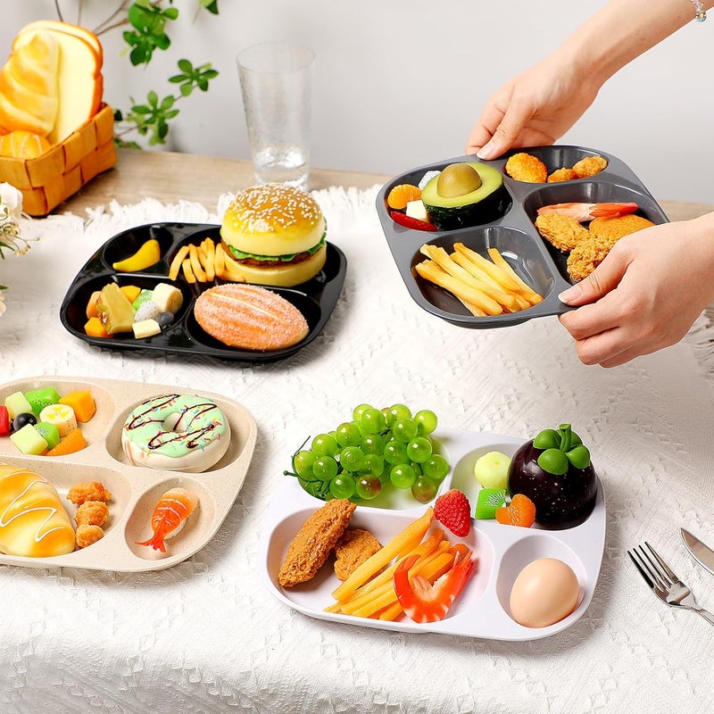 Vesici 8 Pcs 9 Unbreakable Divided Plates for kids Adults Food Separator Dinner Plates Reusable Compartment Plates Dishwasher Microwave Safe Black Dark Gray Beige White - Image 4