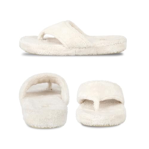 Acorn Women's Spa Thong Slippers with Cloud Contour Comfort - Arch Support and Plush Fluffy Terry Lining, Perfect for Beach, Camping, Poolside, or Bathroom Wear, Natural, 9.5 - 10.5 - Image 4