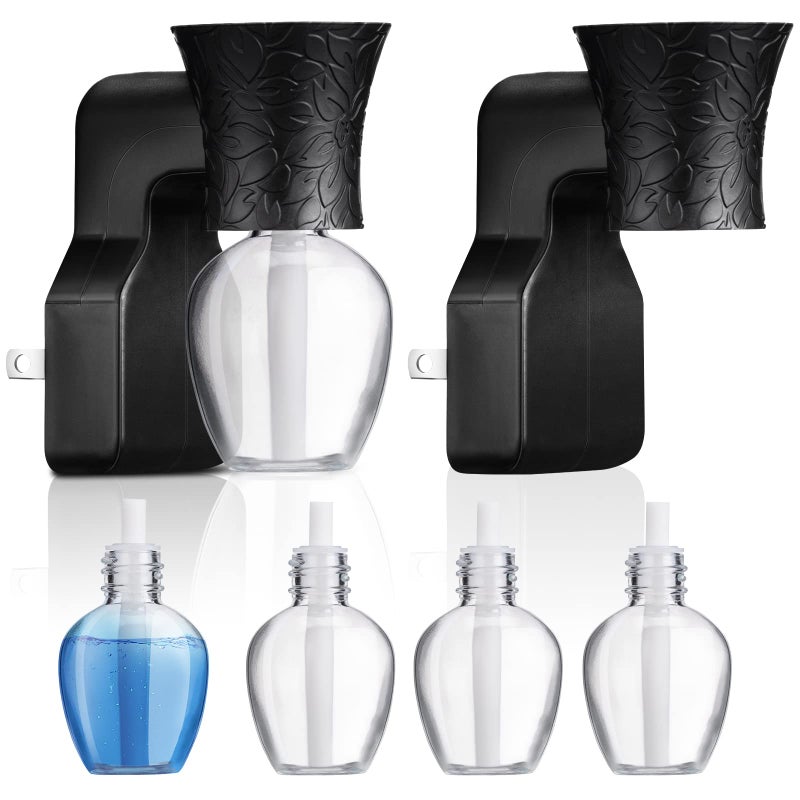 2 Pieces Wall Plugin Diffuser Fragrance Plug with 4 Pieces Empty Bottles for Spreading Essential Oils Home Bathroom Black
