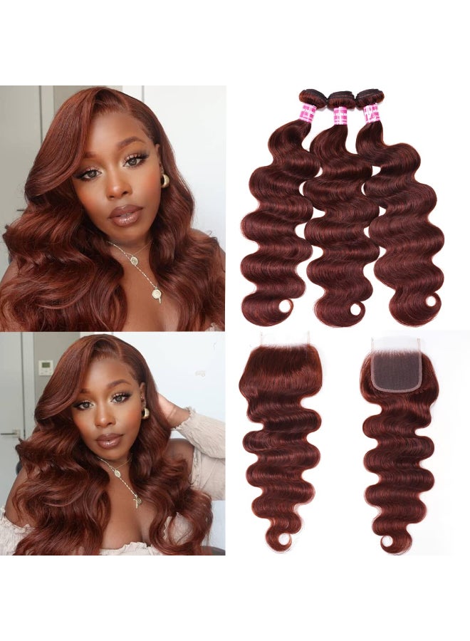 UNICE Reddish Brown Body Wave Human Hair 3 Bundles with 4x4 lace closure Free Part Brazilian Remy Hair Copper Red Wavy Bundles and Closure Colored Human Hair Extensions 22 24 2620 inch Closure - Image 3