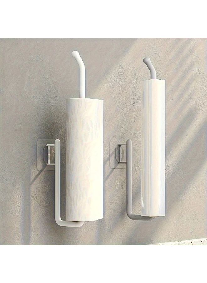 White Wall Organizer Self Adhesive Kitchen Bathroom Storage Rack Paper Towel Holder - Image 1
