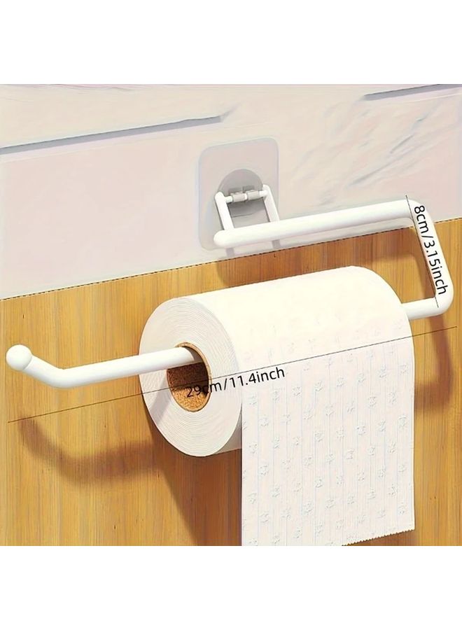 White Wall Organizer Self Adhesive Kitchen Bathroom Storage Rack Paper Towel Holder - Image 3