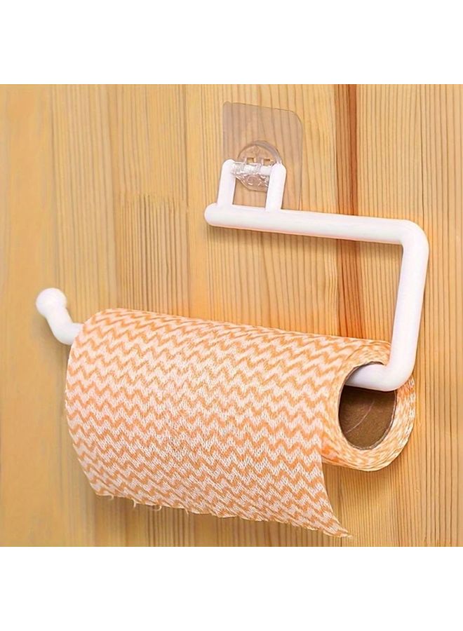 White Wall Organizer Self Adhesive Kitchen Bathroom Storage Rack Paper Towel Holder - Image 2