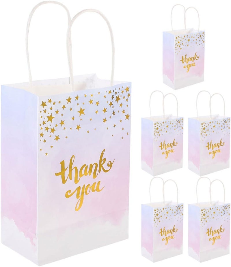 CONGARTENO Thank You Paper Bags 6pcs with Gold Foil Handheld Tote, White Kraft Paper for Party Presents and Favor Packing - Image 1