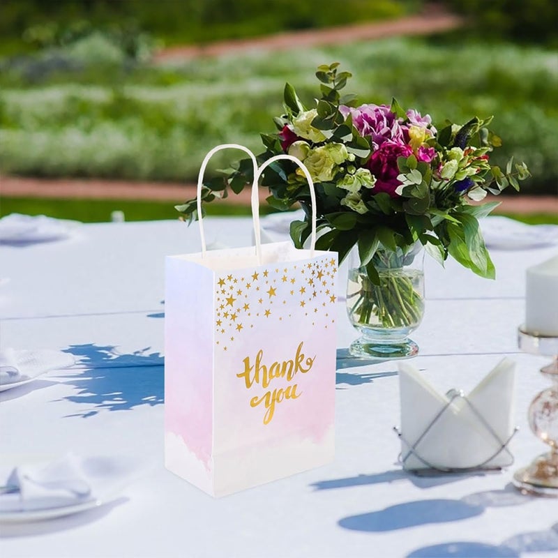 CONGARTENO Thank You Paper Bags 6pcs with Gold Foil Handheld Tote, White Kraft Paper for Party Presents and Favor Packing - Image 4