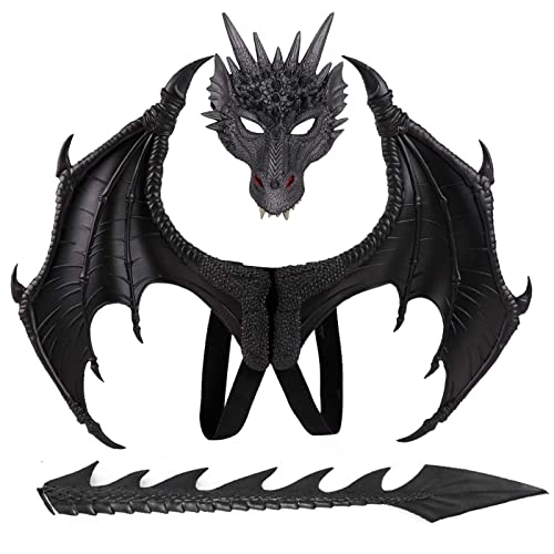 Alodidae Dragon Costumes Set Devil Wings Demon Tail Dino Mask for Halloween Masquerade Party Cosplay Black - Image 1