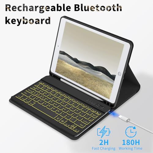 FUWANG Keyboard Case for iPad 9th 8th 7th Generation 10.2 inch, Detachable 7 Colors Backlit for iPad 9th Generation Case with Keyboard, Keyboard Case for iPad Pro 10.5"/Air 3rd Gen, with Pencil Holder - Image 3